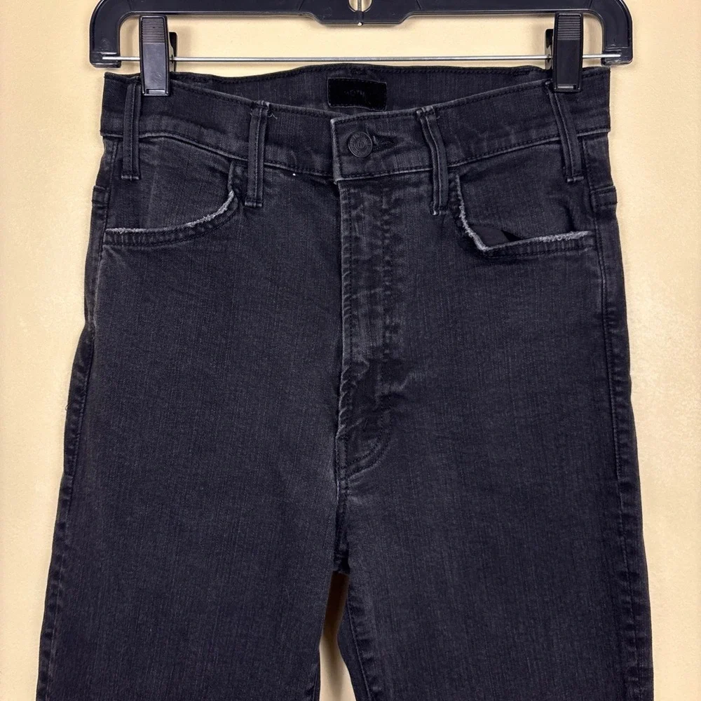 MOTHER Hustler Ankle Fray Jeans Not Guilty Black Women Size 26 High Waist‎ Denim